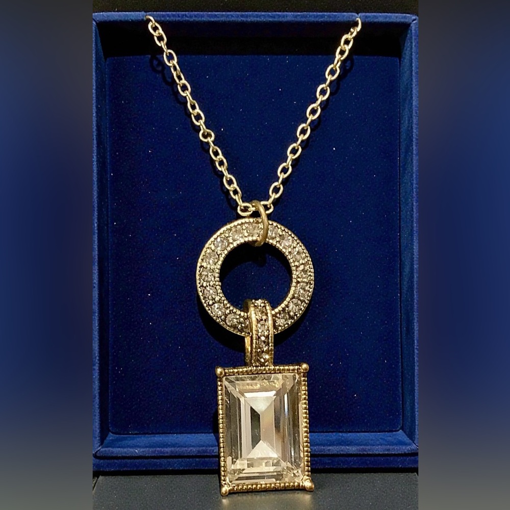 Heidi Daus Gold and Silver Swarovski Crystal Art Deco Pendant. NWOT